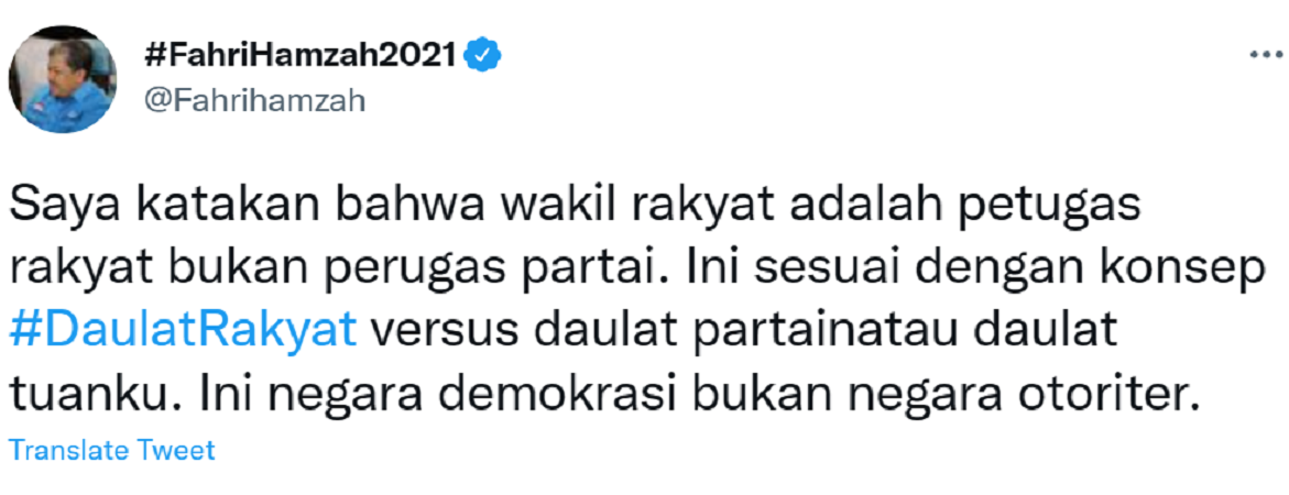 Cuitan fahri Hamzah menyoroti kabar Prabowo yang menegur Fadli Zon.
