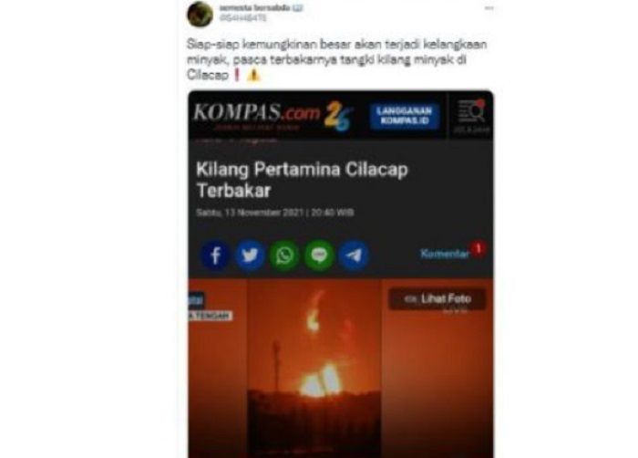 Hoaks BBM langka akibat kebakaran Kilang Pertamina di Cilacap.