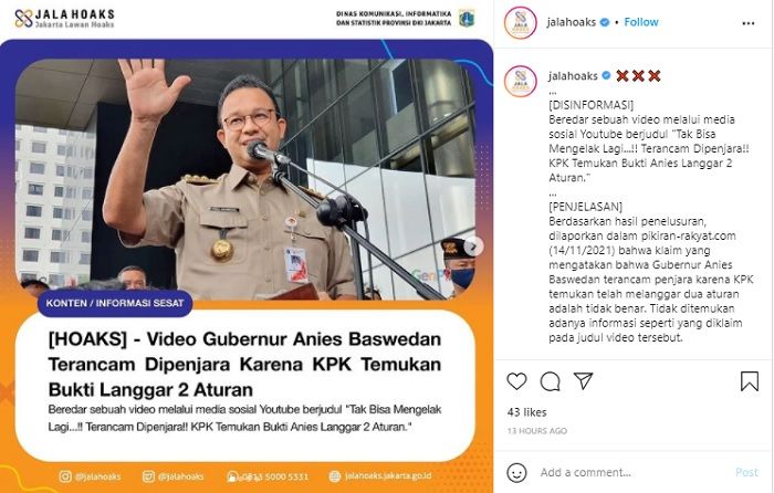 HOAKS - Beredar sebuah video yang menyebut jika Anies Baswedan terancam penjara usai KPK menemukan dua bukti pelanggaran.*