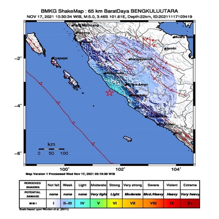 Peta wilayah terdampak gempa