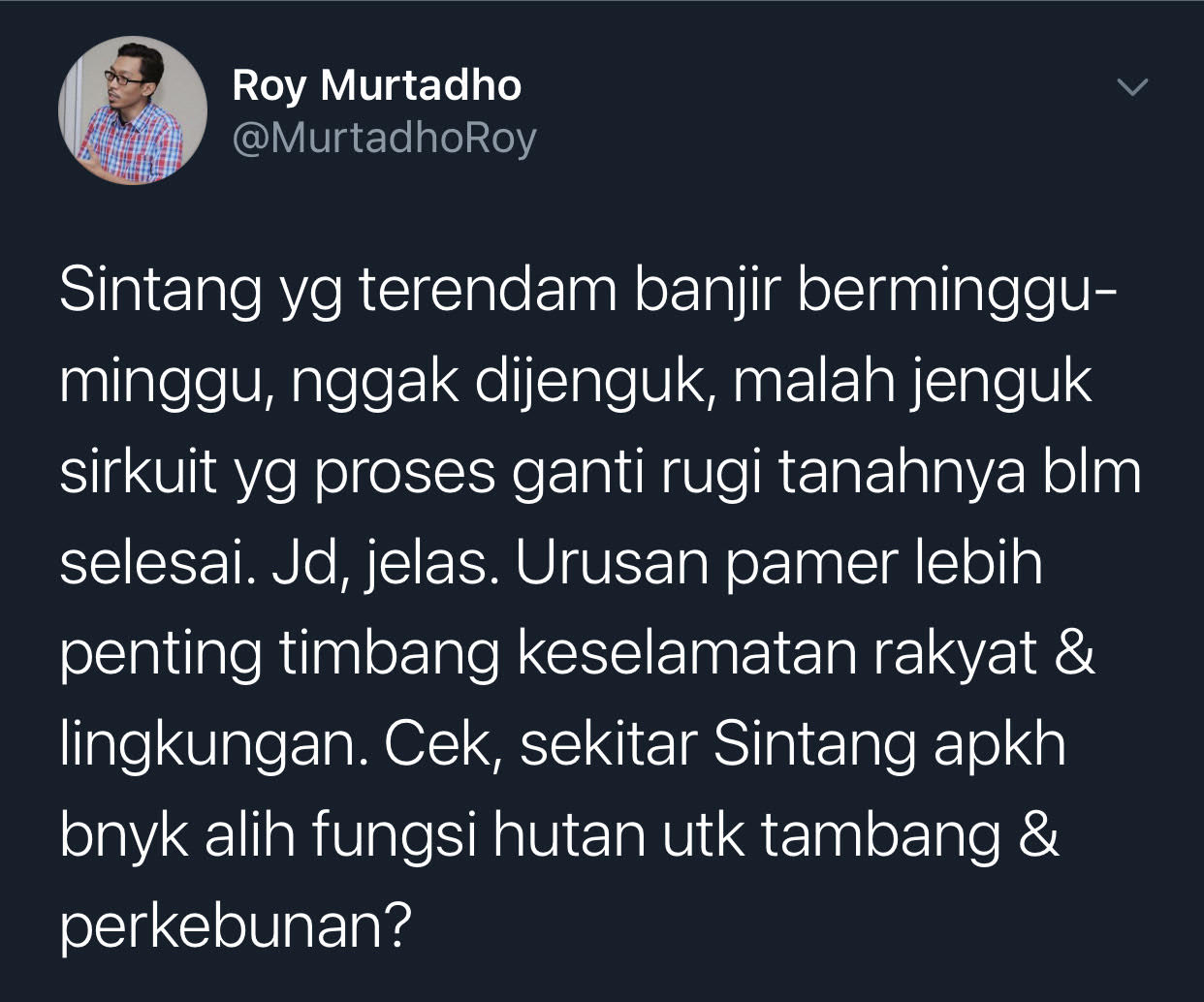 Cuitan Akademisi Pesantren Ekologi Misykat al-Anwar Bogor, Roy Murtadho.*/Twitter @MurtadhoRoy