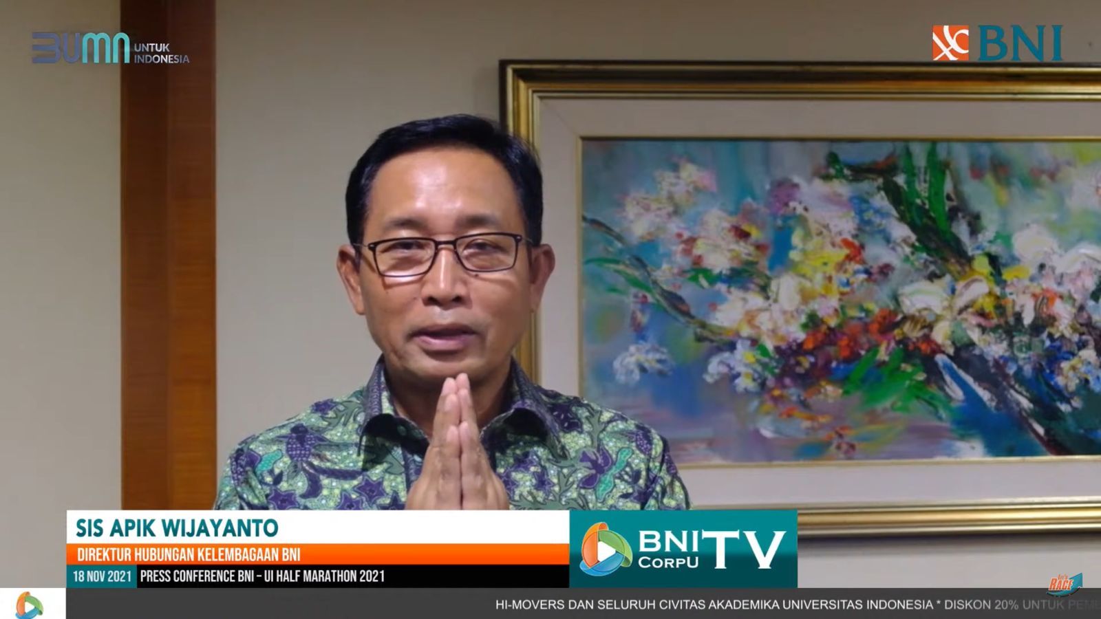 Sis Apik Wijayanto Direktur Kelembagaan BNI menyampaikan, “BNI telah berada di kampus-kampus di Indonesia ini sejak tahun 60-an sehingga sering disebut juga sebagai Bank Kampus. 