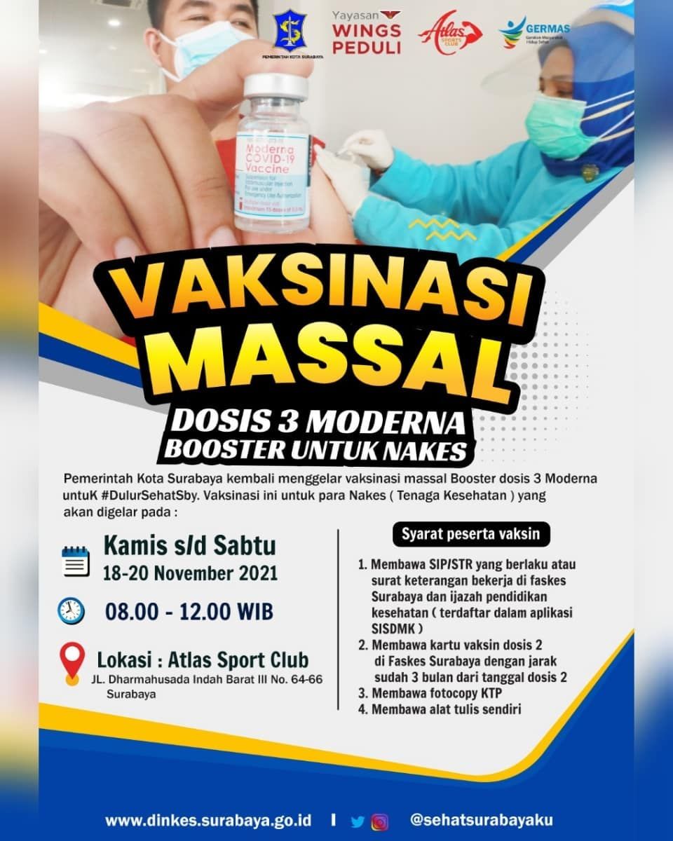 Info Vaksin Booster Surabaya, Kamis-Sabtu 18-20 November 2021 di Atlas Sport Club untuk Nakes, Cek di Sini