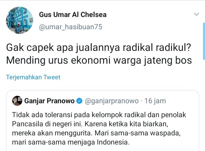 Gus Umar soroti pernyataan Ganjar Pranowo yang sebut tak ada toleransi pada radikal, menyebut masih jualan saat seharusnya urus ekonomi.