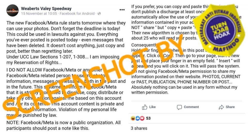 Hoaks tentang Facebook dan Meta.
