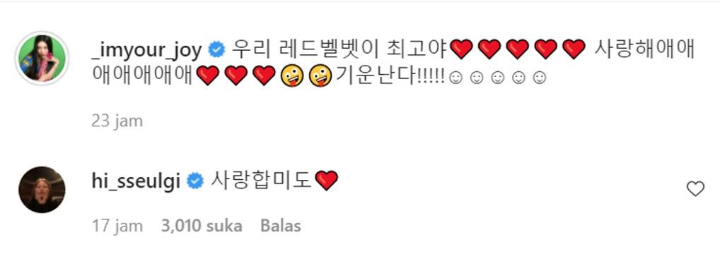  Komentar Seulgi kepada Joy Red Velvet / Tangkapan layar Instagram @_imyour_joy