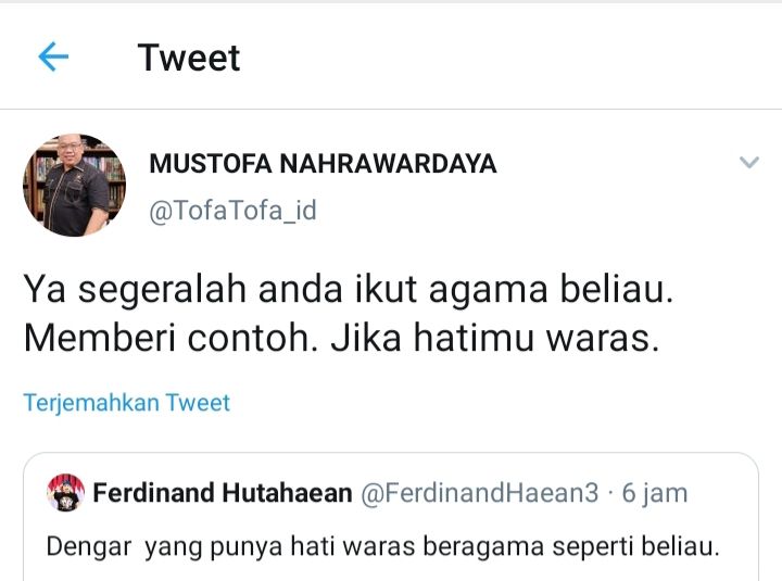 Mustofa Nahra tanggapi Ferdinand Hutahaean soal pernyataan anggota MUI Lampung ke Densus 88, begini lengkapnya.
