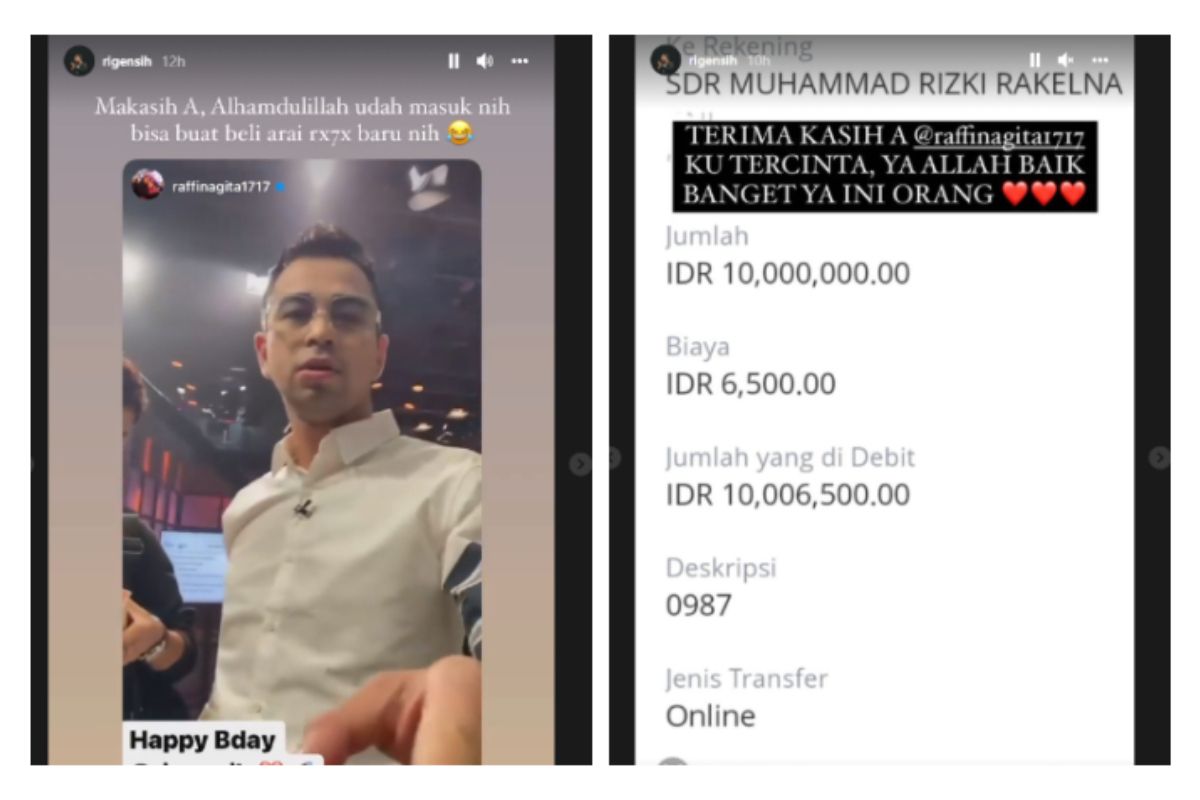 Raffi Ahmad Kasih Hadiah Ulang Tahun Jutaan Rupiah, Rigen: Ya Allah Baik Banget