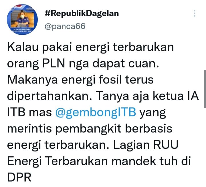 Cipta Panca komentari Jokowi minta ganti energi fosil ke energi terbarukan, sebut ini membuat PLN rugi dan RUU mandeg.