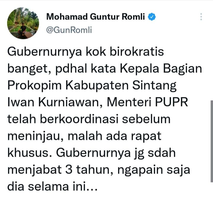 Guntur Romli sentil Gubernur Kalimantan Barat, Sutarmidji yang sebut Menteri PUPR tak berkoordinasi, begini lengkapnya.