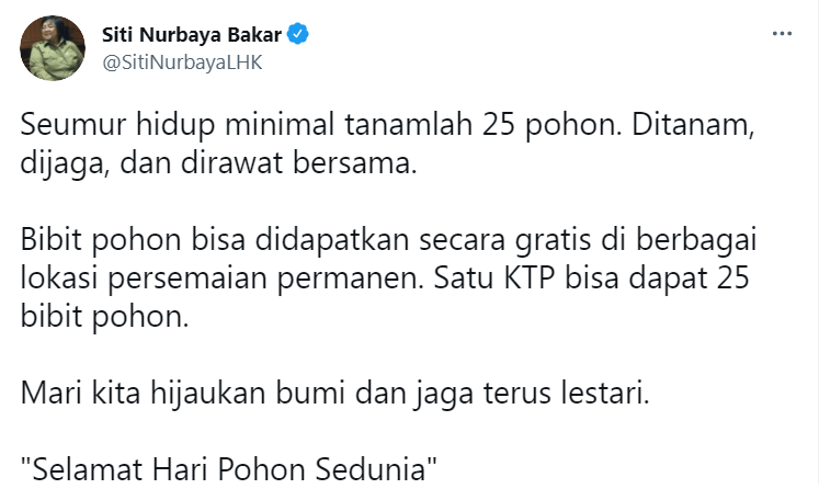 Cuitan Menteri LHK, Siti Nurbaya Bakar.