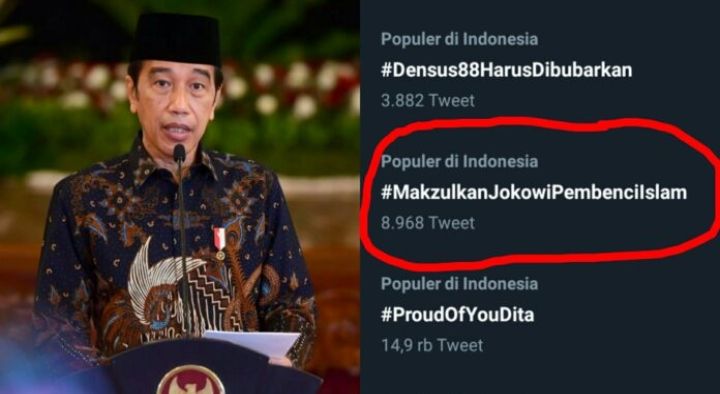 Trending Makzulkan 'Jokowi Pembenci Islam' Netizen: Keras Terhadap Ulama Santuy Pada Maling Uang Rakyat
