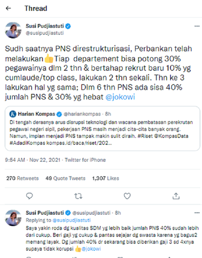 Ferdinand Hutahaean menanggapi pernyataan Susi Pudjiastuti soal perombakan atau restrukturisasi PNS untuk menghindari korupsi.*