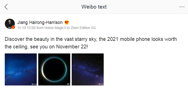 CEO Honor membagikan hasil penangkapan gambar dengan smartphone yang akan datang melalui akun resminya di situs forum Cina, Weibo.