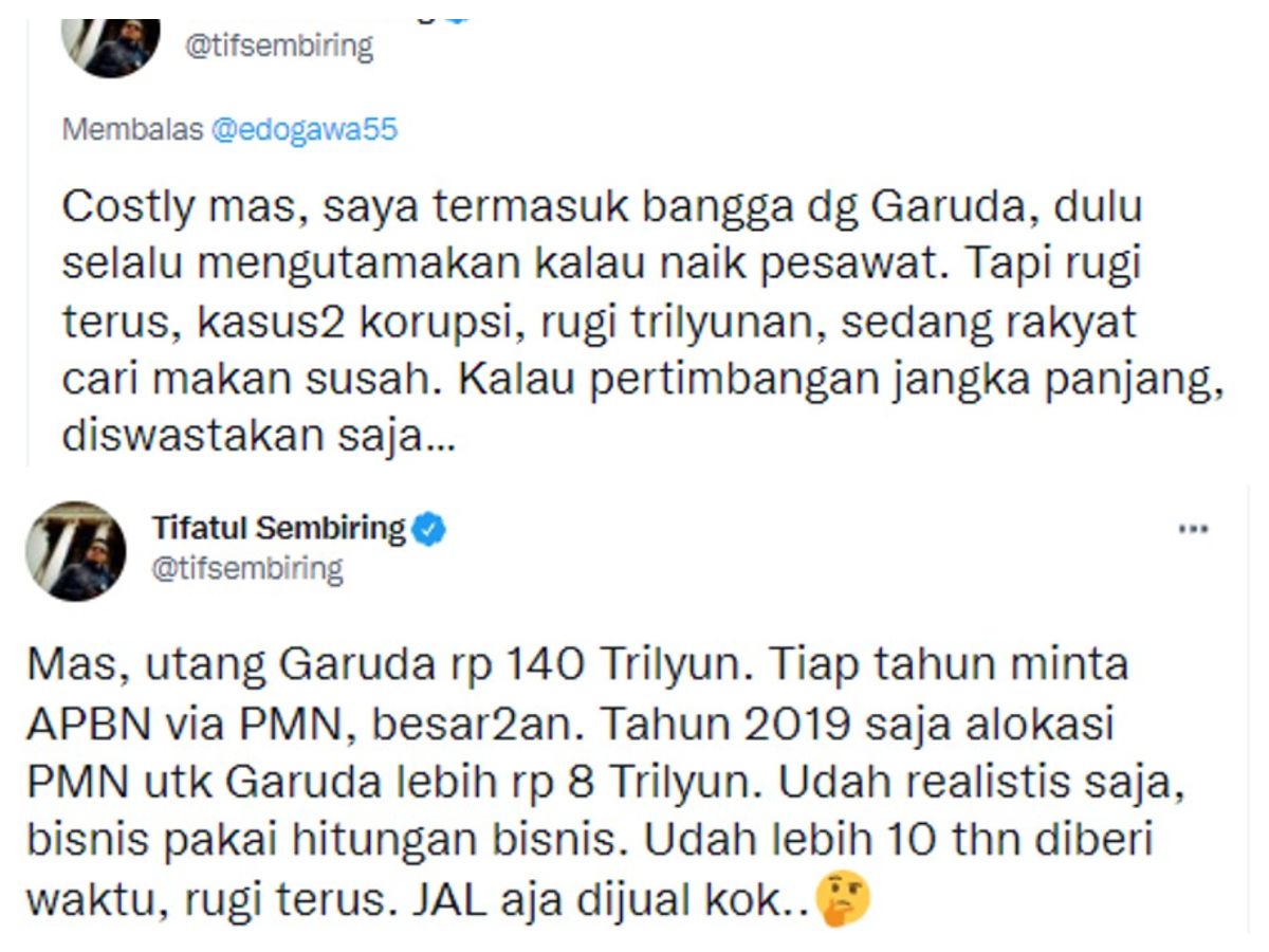 Cuitan Tifatul Sembiring soal BUMN Garuda.