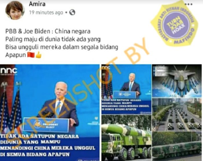 Hoaks Joe Biden sebut negara China sebagai negara unggul dan tak ada satupun negara di dunia yang mampu menandinginya.