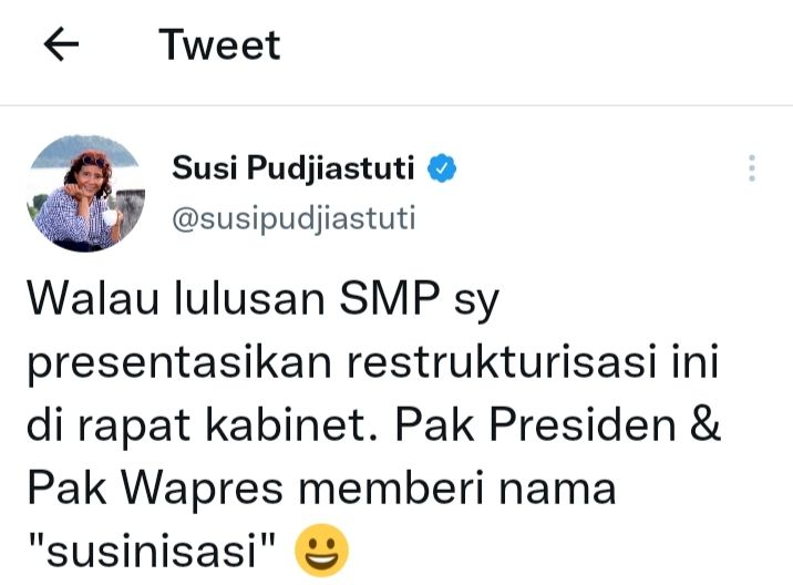 Cuitan Susi Pudjiastuti di Twitter @susipudjiastuti