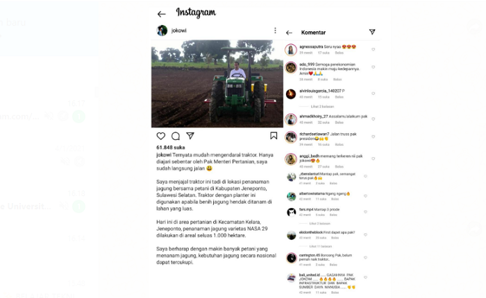 Jokowi mengaku tidak kesulitan mengendarai traktor usai dirinya diajari oleh Menteri Pertanian saat mengunjungi Sulawesi.*