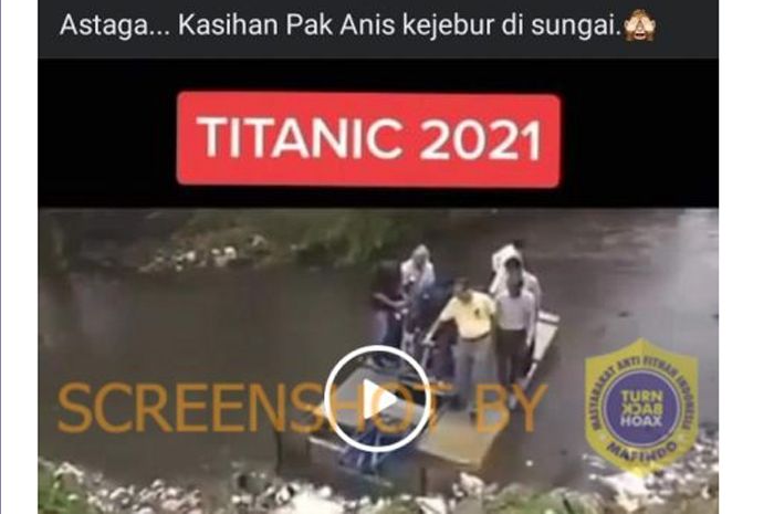Hoaks video perahu Anies Baswedan terbalik di sungai.