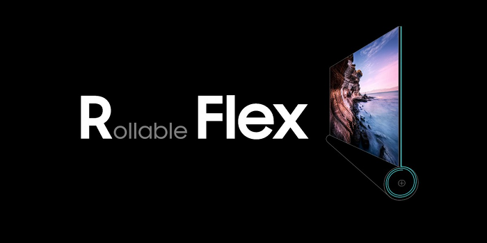 Konsep pengaplikasian teknologi Rollable Flex dari Samsung untuk perangkat elektronik.