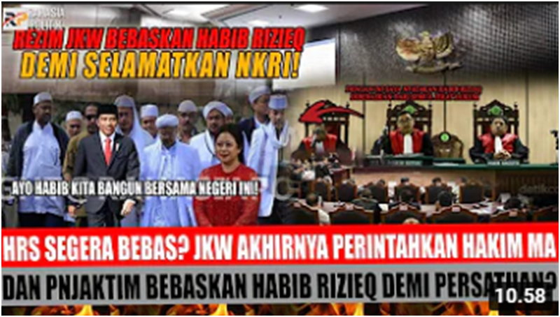 Kabar yang mengklaim bahwa Presiden Jokowi perintahkan hakim Mahkamah Agung agar bebaskan Habib Rizieq.
