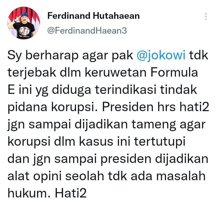 Cuitan Ferdinand Hutahaean Mantan Kader Demokrat/Twitter/@FerdinandHaean3