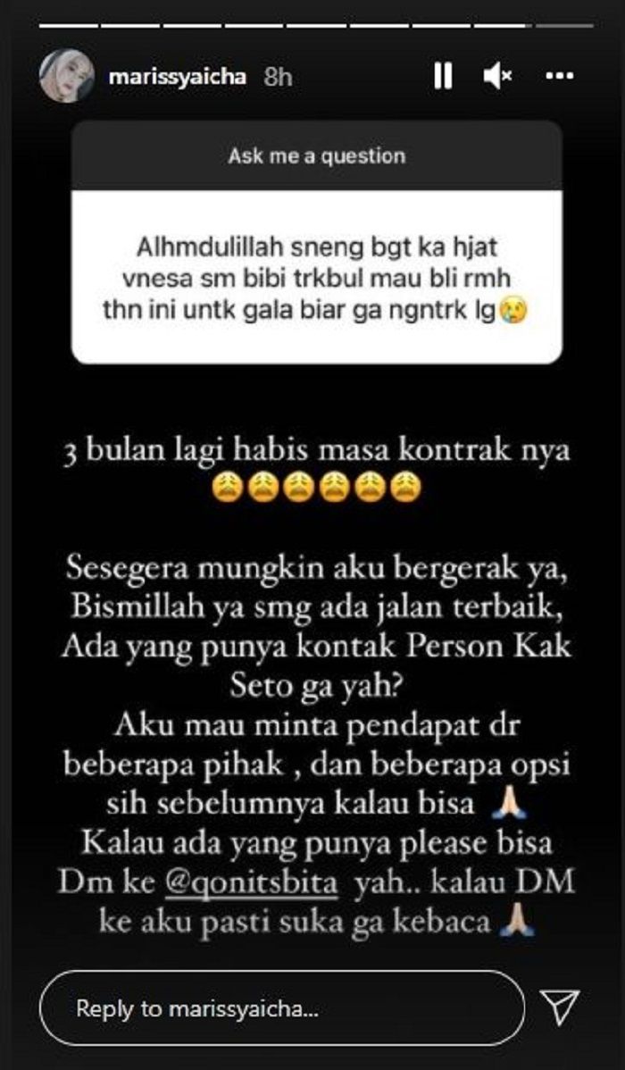 Tangkap layar di akun instagram sahabat mendiang Vanessa Angel, Marissyaicha.