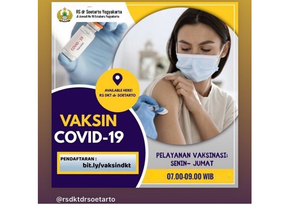 Info Vaksinasi Covid-19 di RS dr.Soetarto Yogyakarta. 
