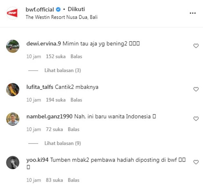 Netizen Komentari Unggahan Foto Pembawa Baki Trofi Indonesia Open 2021 di Akun Instagram BWF. 