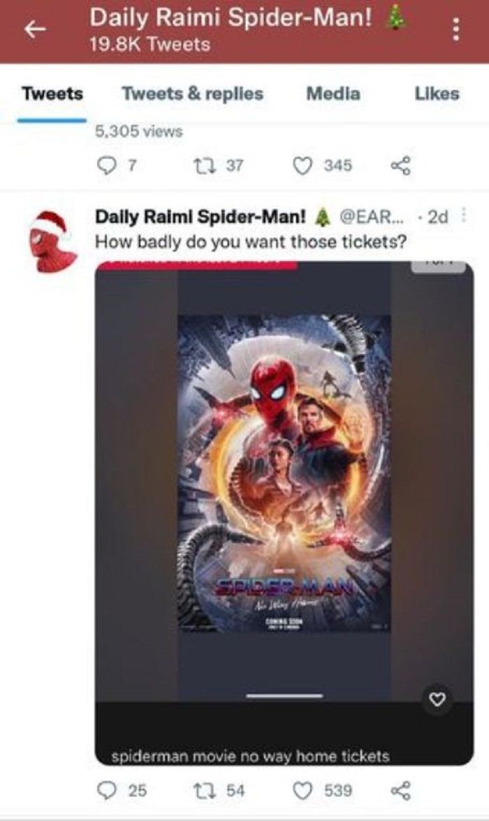 Spider-Man: No Way Home ticket//twitter.com/@EARTH_96283