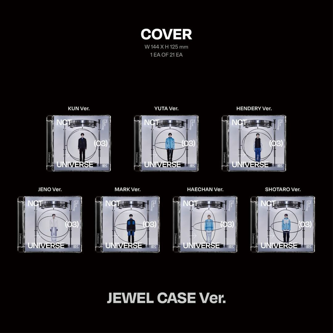 Album UNIVERSE NCT 2021 Jewel Case Version di mana covernya akan dibuat menjadi 21 versi lagi sesuai jumlah anggota NCT.