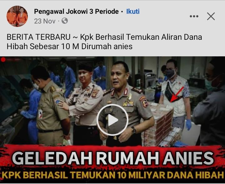Unggahan facebook klaim rumah Anies Baswedan digledah KPK.