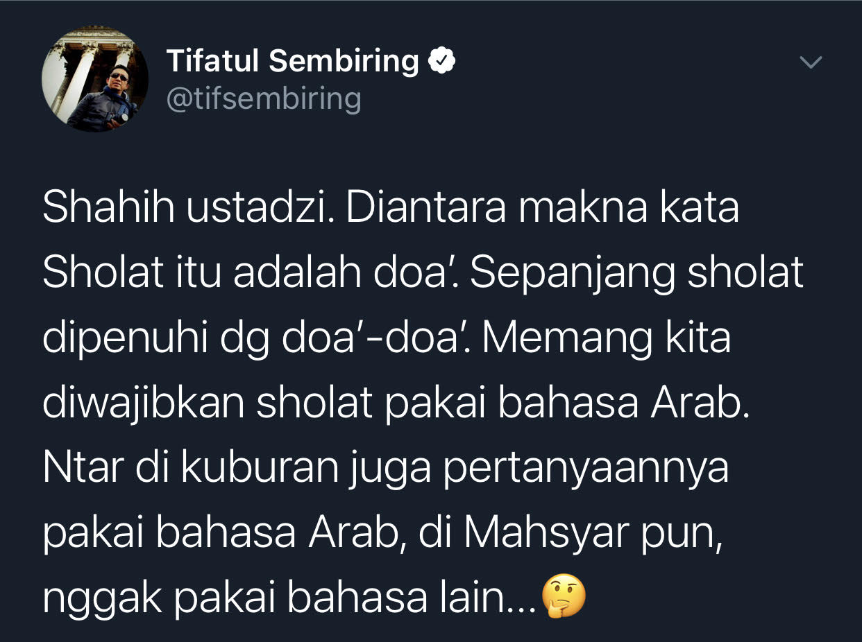 Cuitan Tifatul Sembiring yang membalas Shamsi Ali mengenai ucapan KSAD Dudung Abdurachman tentang doa.