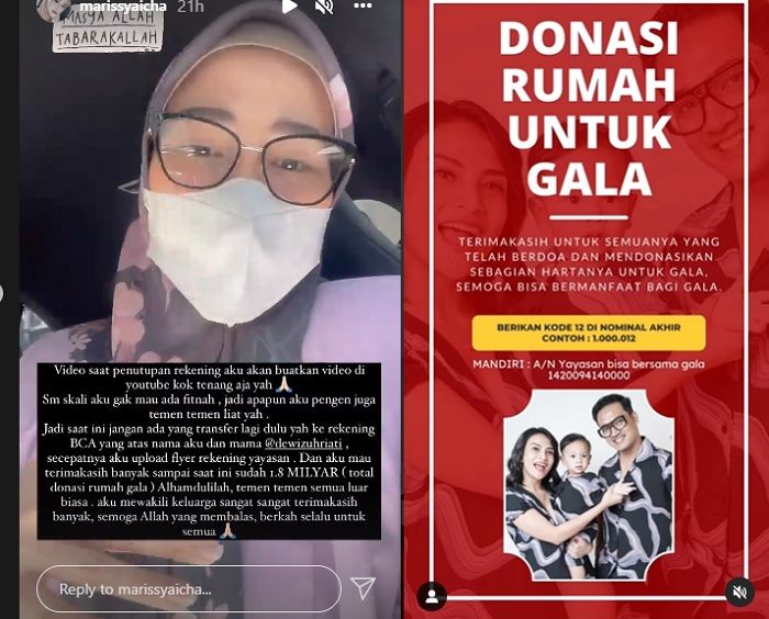 Unggahan Instagram Marissya Icha untuk donasi Gala Sky