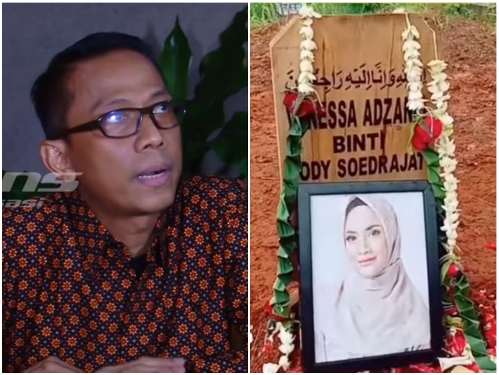 Kolase foto Doddy Sudrajat dan makam Vanessa Angel.