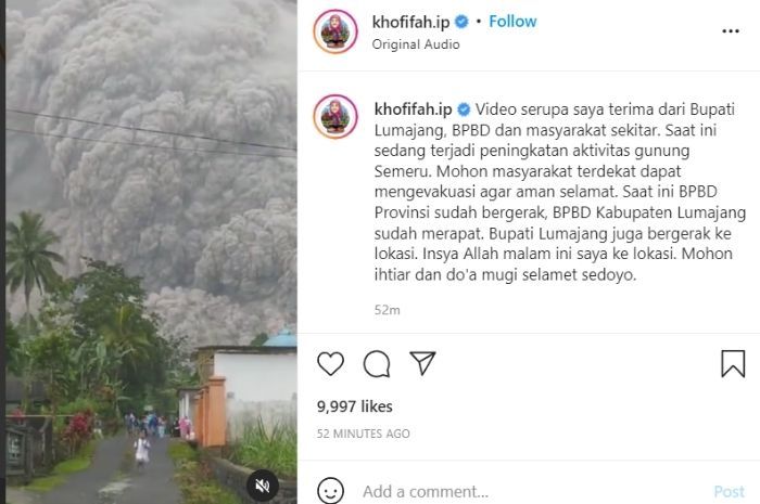 Unggahan Gubernur Jawa Timur, Khofifah Indar Parawansa.