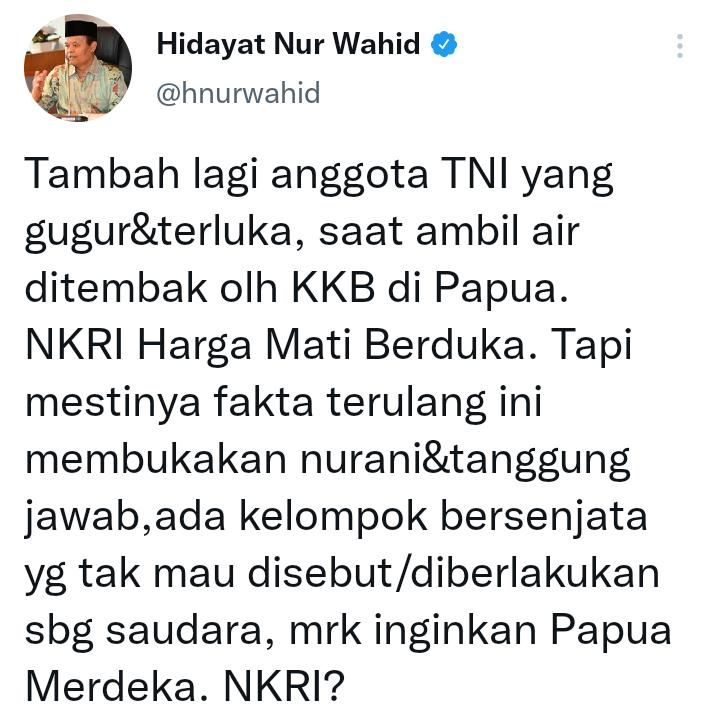 Cuitan Hidayat Nur Wahid Politisi PKS/Twitter/@hnurwahid