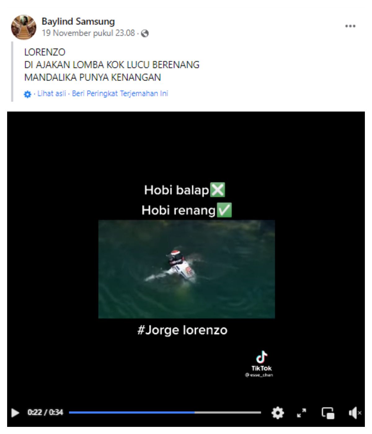 Beredar kabar yang menyebut pembalap MotoGP Jorge Lorenzo berenang di danau dekat Sirkuit Mandalika, simak cek faktanya berikut ini.