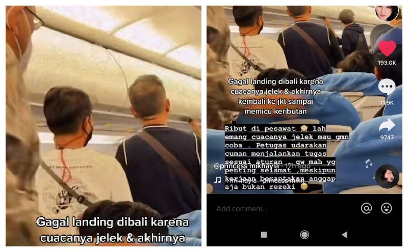 Pesawat gagal landing di Bali, keributan dalam kabin tak terhindarkan dipicu oleh 2 orang yang terlibat cekcok dengan pramugari. 