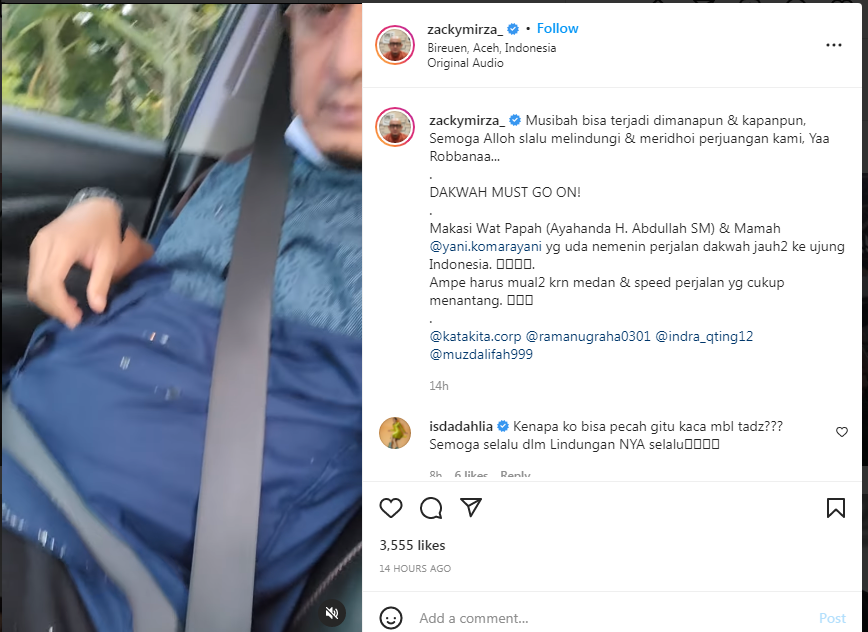 Ustaz Zacky Mirza Alami Musibah Kecelakan Mobil Saat Safari Dakwah di Aceh