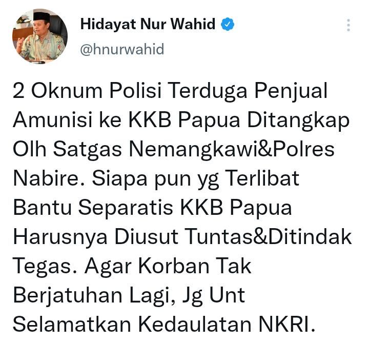 Hidayat Nur Wahid Politisi PKS/Twitter @hnurwahid
