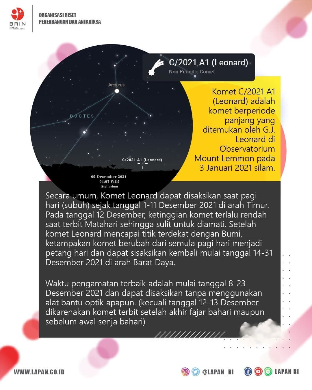Waktu Penampakan Komet Leonard di Indonesia