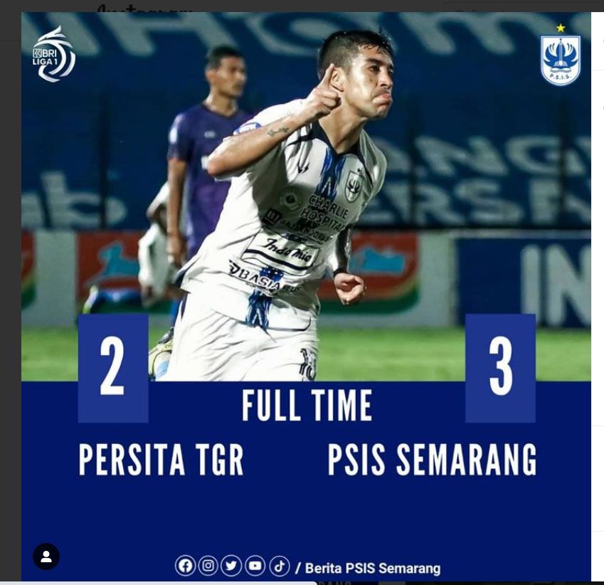 Potongan Layar Laga Persita Tangerang vs PSIS Semarang di laga Liga 1 Indonesia seri ketiga