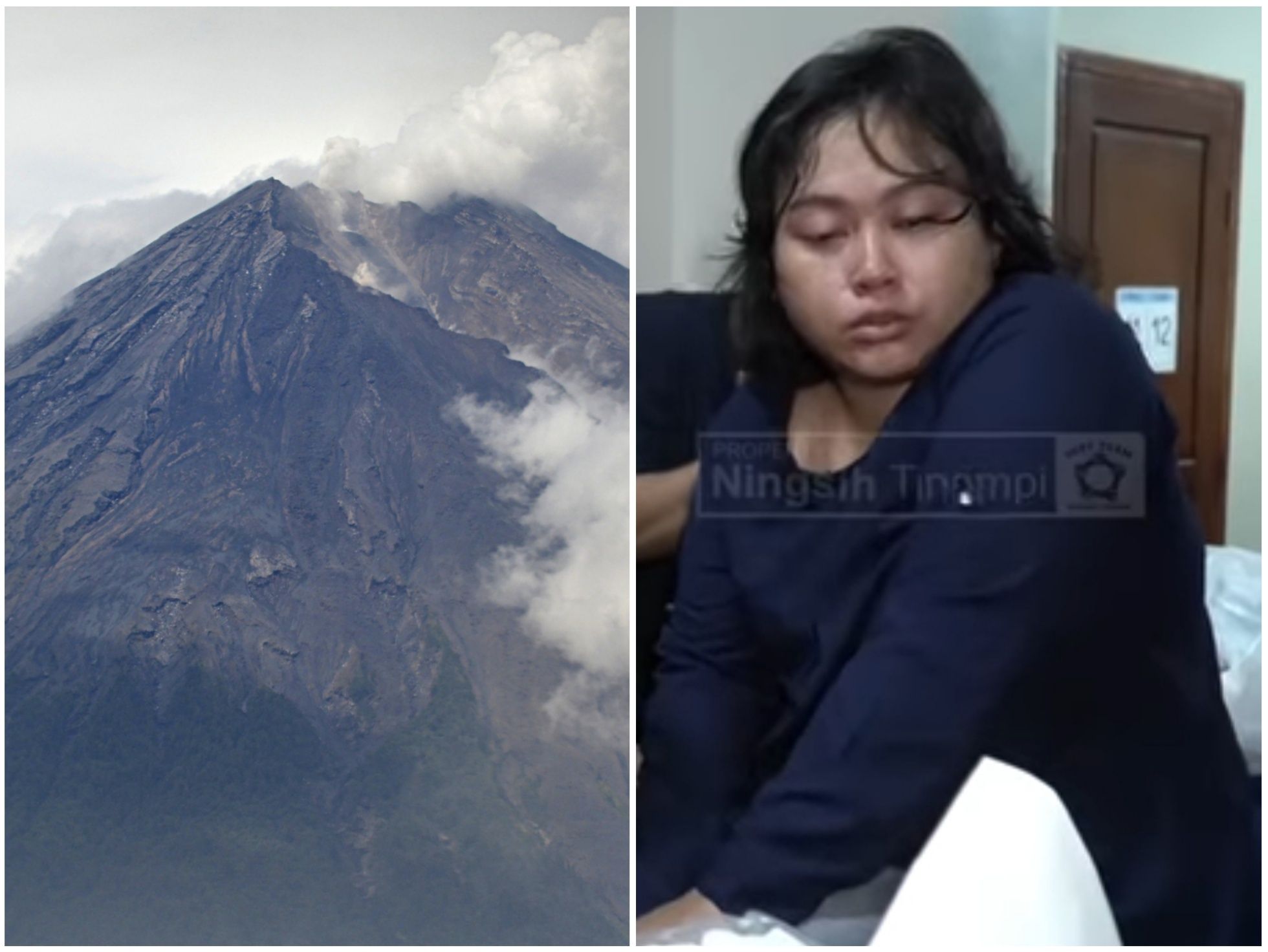 Kolase foto Gunung Semeru dan pasien Ningsih Tinampi.