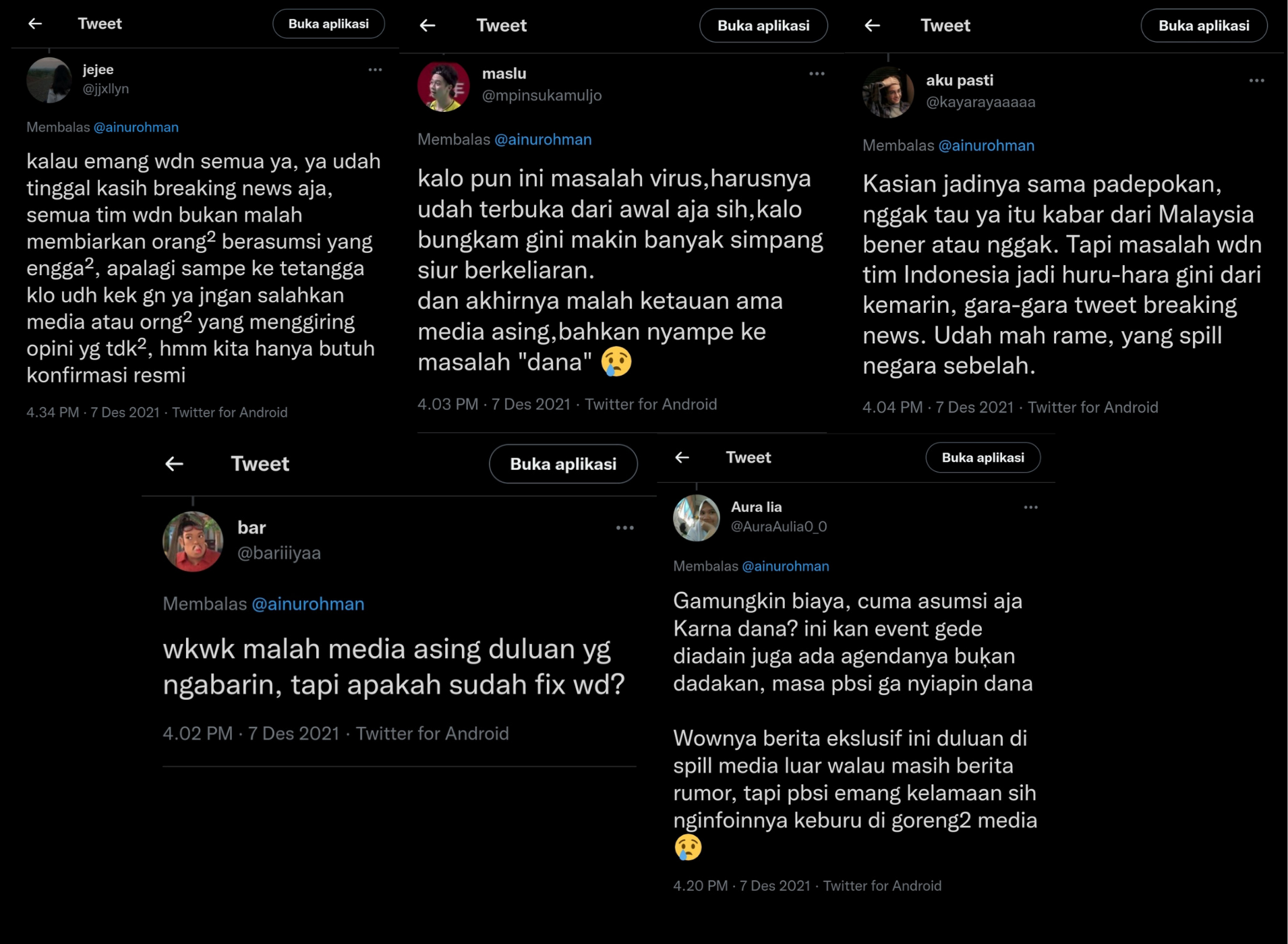 Komentar di Twitter tentang PBSI dan tim bulu tangkis Indonesia.