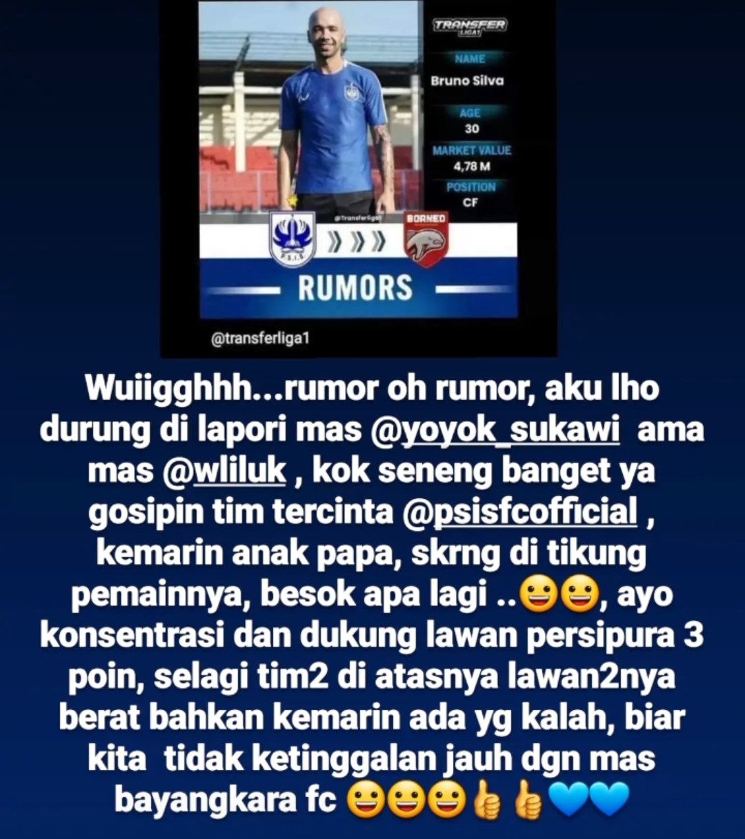 Rumor PSIS Semarang, Pemainnya Ditikung: Transfer Bruno Silva ke Borneo FC Rp 4,78 Miliar