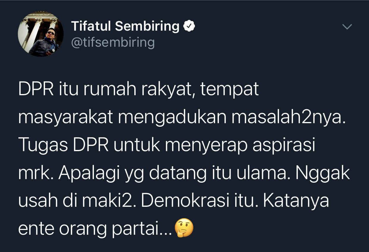 Cuitan politisi PKS Tifatul Sembiring.