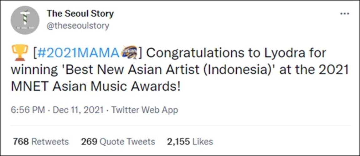 MAMA 2021, Lyodra Dinobatkan Jadi 'Best New Asian Artist Indonesia' di Mnet Asian Music Awards Tahun Ini