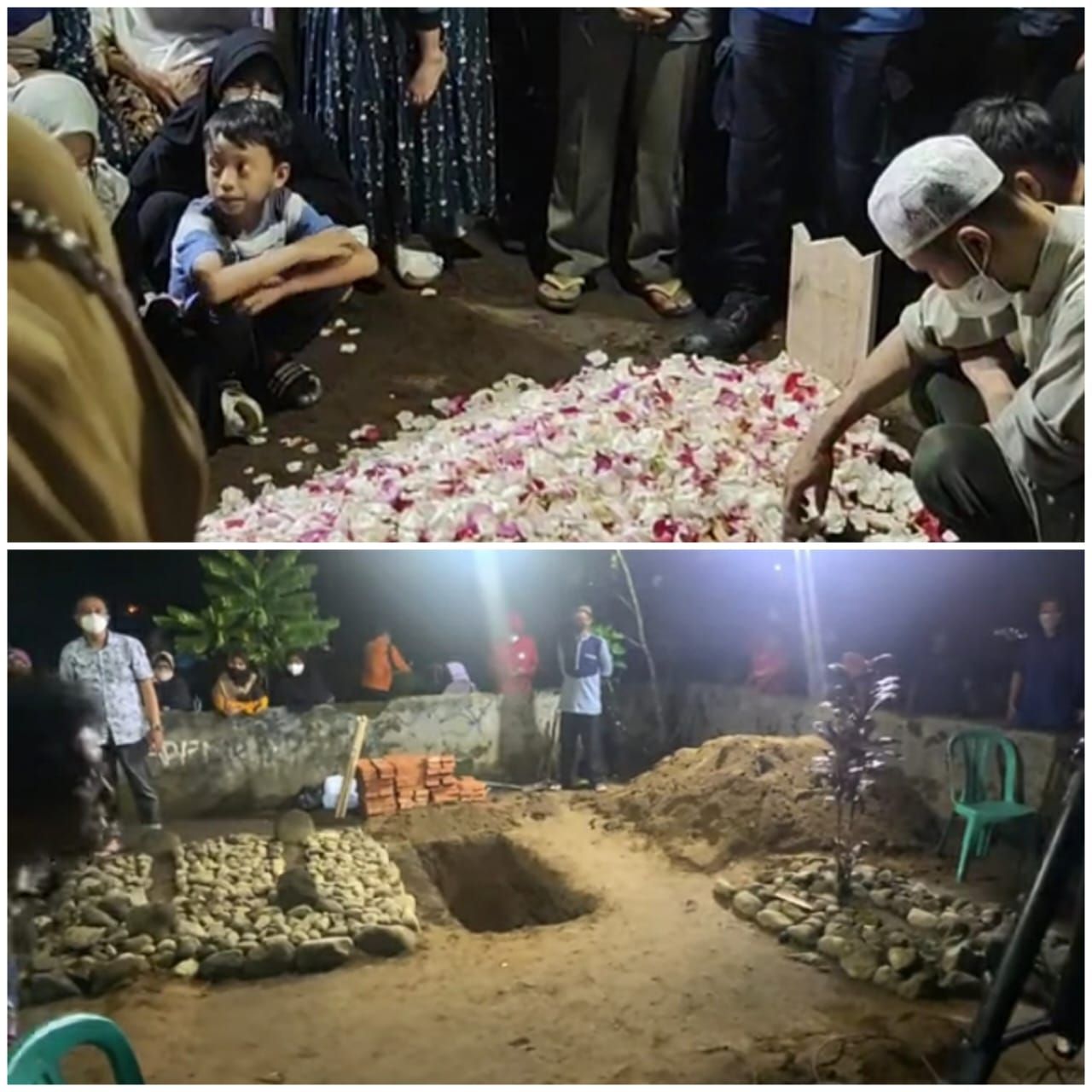 Foto Atas, Pusara Mang Oded setelah dikuburkan, Foto Bawah Liang Lahat diantara makam ibu dan ayahnya tempat Mang Oded diperistirahatan terakhirnya