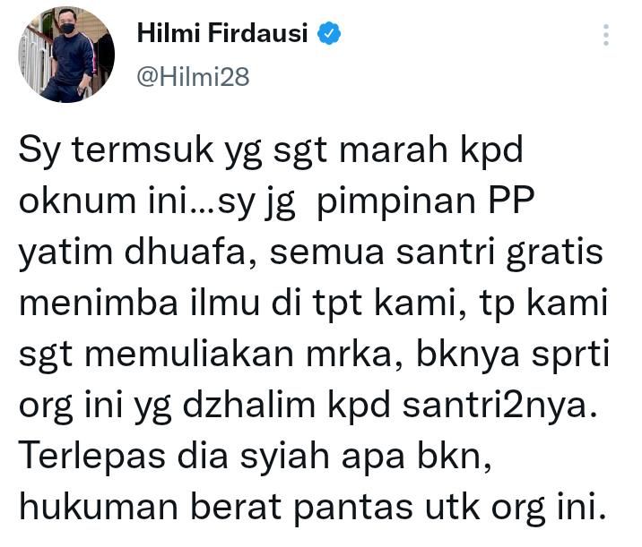 Cuitan Hilmi Firdausi soal pelecehan seksual di Bandung.